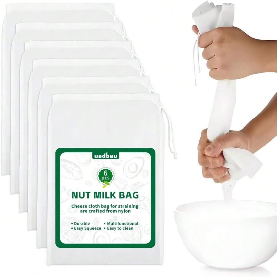 ‌6-Pack 12" X 8" Reusable Nut Milk Bags - 200 Micron Ultra-Fine Mesh Strainer For Almond Milk, Yogurt, Cheese & Cold Brew - Multi-Purpose  Filter Bags For Kitchen, Camping & Raw Food Prep - Default - View 1