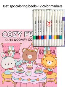 1pc Cozy Friends Coco Coloring Book For Adults And Kids, Bold And Easy, Simple And Big Designs For Relaxat Colouring Books Christmas,Halloween Gift, Birthday Present, Children's Day,Student Supplies, Back To School Supplies, School Supplies[ Hand Drawn Must-Have ]