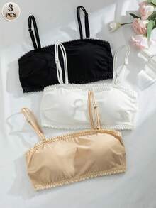 3pcs/Set Lace Patchwork One-Shoulder Camisole Bras With Padded And Wireless Design, Women Underwear Set - Multicolor - View 8