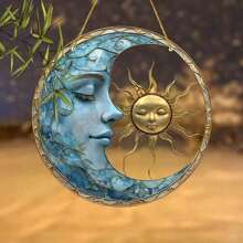 Una pieza de atrapasueños de acrílico con pintura de luna y sol - Decoración de ventana vívida de 8" X 8" para el hogar, oficina, jardín - El regalo perfecto para damas, hermanas, amigas