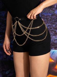1 peça cinto feminino estilo punk escuro para festa de Halloween, sexy, multicamadas, com borlas, adequado para uso diário e para o trabalho - Preto - Ver 3