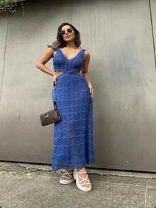 Women Sweater Dresses - Royal Blue - View 1