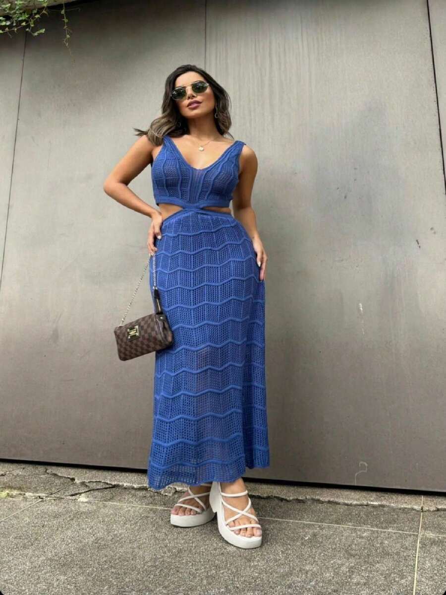 Women Sweater Dresses - Royal Blue - View 1