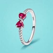 1 Pezzo Anello in Argento Sterling con fiocco, elegante rosa, rosso, bianco, adatto per il temperamento semplice e dolce delle donne, nuovo - anello di prua - Visualizzare 22
