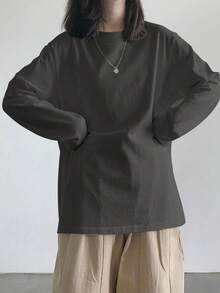 女士宽松长袖T恤，新款汗衫 - 深灰色 - 查看 4