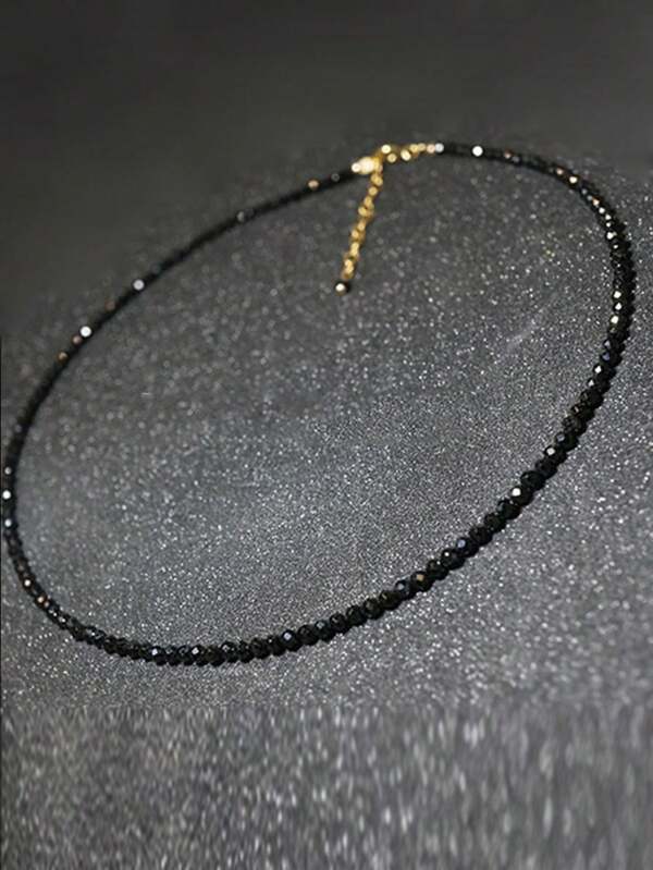 1pc Black Faceted Ultra-Thin Crystal Women Choker Necklace, Suitable For Daily Wear