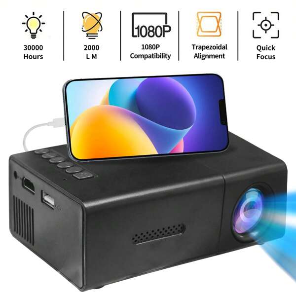 1080P Full HD Portable Professional Video Projector, Suitable For Home Theater & Outdoor Camping Movies, Compatible With USB, Christmas, Halloween, Holiday Gifts, Built-In Speaker, Fashionable Design
