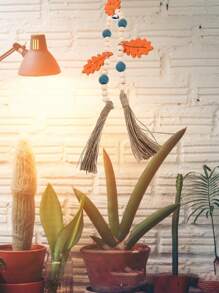 1 件波西米亚风格木珠串挂饰，秋季感恩节 DIY 木制枫叶和米色珠子编织流苏挂饰，适用于家居装饰、感恩节装饰、秋季装饰、圣诞节装饰、餐桌装饰、壁炉架挂饰、入口装饰、日常装饰、房间装饰、墙壁装饰、客厅装饰、秋季装饰，