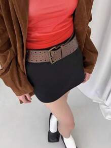 1pc Vintage American Western Style Coffee Brown PU Leather Material Casual Belt With Hollow Eyelets, Versatile