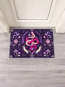 1pc Mysterious Animal Moon & Floral Carpet, Polyester Fiber Rug, Durable & Wear-Resistant, Rectangular Carpet, Multiple Sizes Available, Doormat, Kitchen Mat, Leisure Mat, Easy To Clean, Suitable For Kitchen, Entryway, Laundry Room, Etc. Warm Tip: Slight Color Difference Between Picture And Product May Occur Due To Lighting, Display, And Batch Factors.
