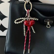 Ankela 红色蝴蝶结银珠链包饰汽车钥匙扣包挂件手工编织绳奢华感女士和女孩礼物背包装饰圣诞蝴蝶结包钥匙扣 - 彩色 - 查看 4