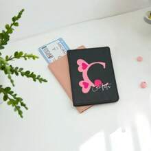 1 Peça Porta-Passaporte de Couro PU Personalizado com Coração Rosa e Letra em Inglês Impressa, Nome Personalizado para Casais, Amigos, Aniversário, Viagem, Feriado, Presentes Corporativos