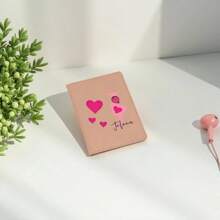 1 Peça Porta-Passaporte de Couro PU Personalizado com Coração Rosa e Letra em Inglês Impressa, Nome Personalizado para Casais, Amigos, Aniversário, Viagem, Feriado, Presentes Corporativos