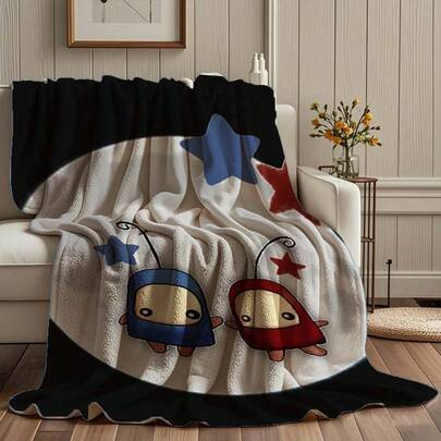 1pc Ilomilo Cartoon Billie Print Flannel Blanket - Soft, Lightweight, And Vibrant With Dynamic Character Design - Perfect For Valentine's Day, Easter, Ramadan, Weddings, And Spring/Summer Decor - 100% Polyester, 250-300g, Contemporary Style, Ideal For Sofa Or Bed Use, Bed Nap Blanket | Contemporary Blanket | Quality Digital Print
