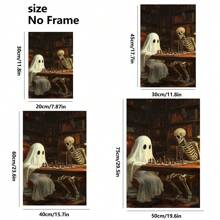 1 Piece,Ghosts And Skeletons Are Playing Chess,Halloween Modern Frameless Art Decoration Painting, Printed Posters Mural, Waterproof Canvas,Suitable For Home, Office, Bedroom, Living Room, Study, Bathroom, Bar, Wall Arts And Home Decoration, Is An Ideal Holiday Gift Halloween Decor Fall Decor Room Decor