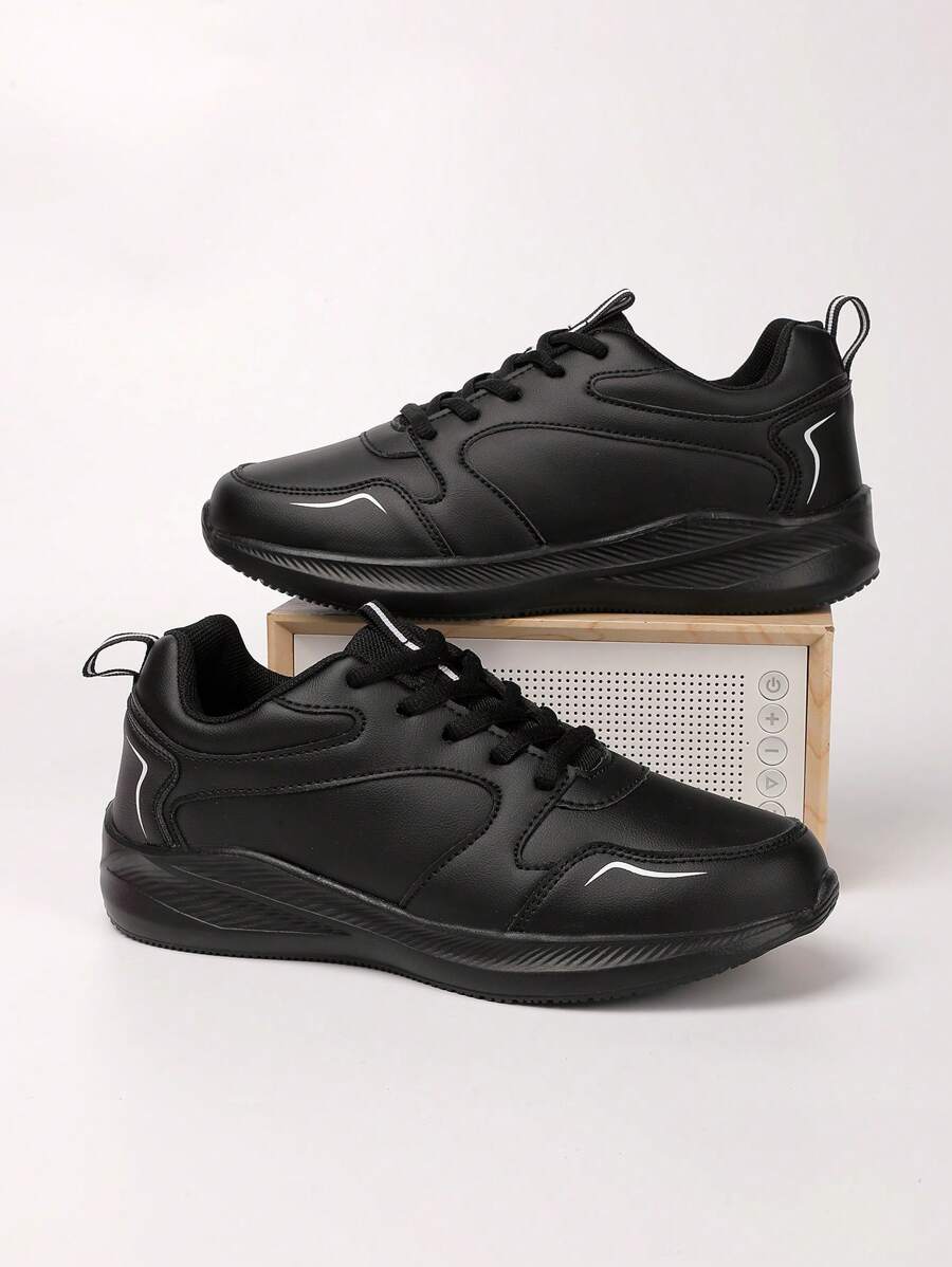 Modische lässige Sport Sneaker für Teenager, Schnürsneaker zum Laufen, schwarzes Stoffobermaterial leicht zu reinigen, EVA-Sohle leicht und bequem rutschfest und langanhaltend, geeignet für den täglichen Gebrauch, alle Jahreszeiten