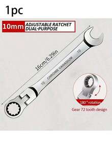 1pc Ratchet Wrench Set, 72 Teeth, 180° Swivel Design, Durable Metal Tool, Suitable For Automotive, DIY, Home Repair, Two-In-One Wrench, Durable Industrial Tool - Silver - View 13