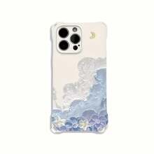 Funda para teléfono con cuerda, 1 pieza, flor de pintura al óleo azul, adecuada para 16/15/14/13/12, funda para teléfono S, protección con cuerda para colgar en las cuatro esquinas, regale a su favorito - Blanco marfil - Ver 2