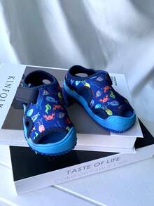 2-14岁中性儿童夏季海洋动物多巴胺色彩系列海军蓝运动凉鞋，女童户外跑步散步防滑耐用舒适软底运动凉鞋，男童夏季透气面料旅游度假沙滩凉鞋 - 藏蓝色 - 查看 5