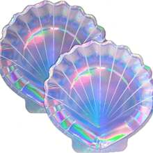 10 Piezas Platos de papel con diseño de concha de sirena holográfica, Platos desechables de colores arcoíris, Artículos para fiestas con temática de sirena, Decoraciones con temática oceánica, Cumpleaños, Boda, Fiesta de ducha de verano