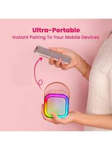 3-In-1 Portable Mini Speaker Set With 2 Wireless Microphones - USB Rechargeable, Wireless Speaker For Birthday Parties And Family Entertainment, Colorful LED Light, Suitable For Birthday Parties, Family Gatherings, Christmas Gifts, New Year'S Gifts - Pink - View 6