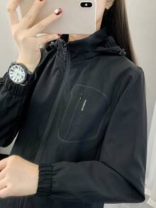 极简休闲户外软壳抓绒外套，女士款，防风防水透气保暖登山运动服，适合徒步、跑步、远足、冬季运动、滑雪等，黑色 - 黑色 - 查看 5