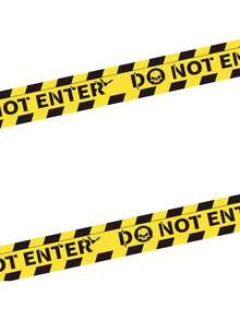 1pc 600cm/236in Plastic Halloween Horror Party Warning Isolation Tape Decoration Banner Background - Multicolor - View 7
