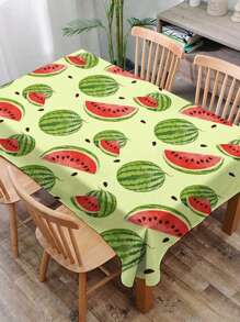 1pc Watermelon Print Table Cloth, Modern Polyester Rectangular Or Round Waterproof Tablecloth, Digital Printing Suitable For Living Room, Outdoor Dining Table, Small Round Table