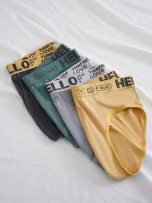 4 sztuki/opakowanie: męskie majtki w losowym kolorze, modny pas z asymetrycznym napisem "HELLO", wygodne, miękkie, elastyczne - Szary - Zobacz 4