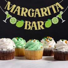 FOZEE Margarita Bar Banner, Margarita Party Decorations, Mexican Taco Bar Party Decorations, Margarita Decorations, Gold And Green Glitter - trắng - Xem 5