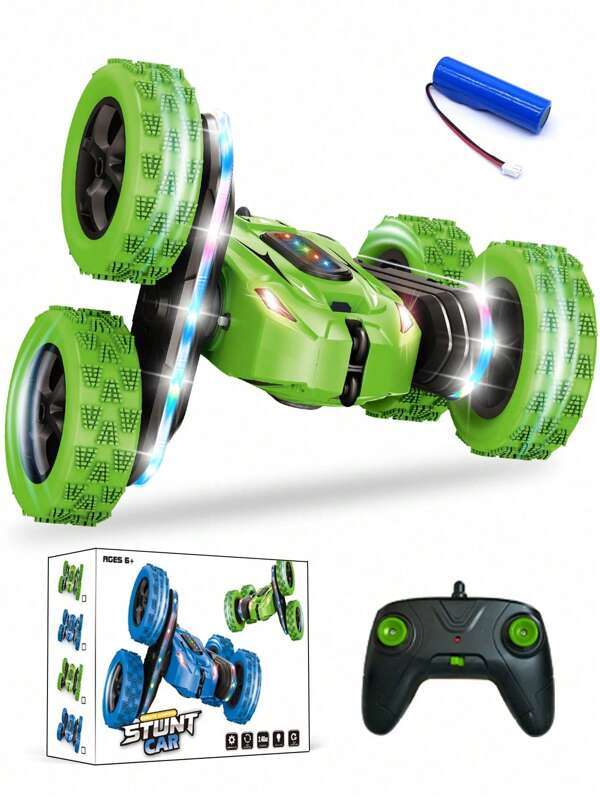 1pc Remote Control Stunt Car Toy, 360° Flipping & Rotating RC Stunt Car With Upgraded Sidelight LED And Headlight, 4WD Drift Truck, 2.4GHz All-Terrain Toy, Rechargeable Portable RC Car Toy, Suitable For 8-12 Years Old Boys And Boys/Girls Birthday, Christmas, Easter, Halloween (Blue/Green)