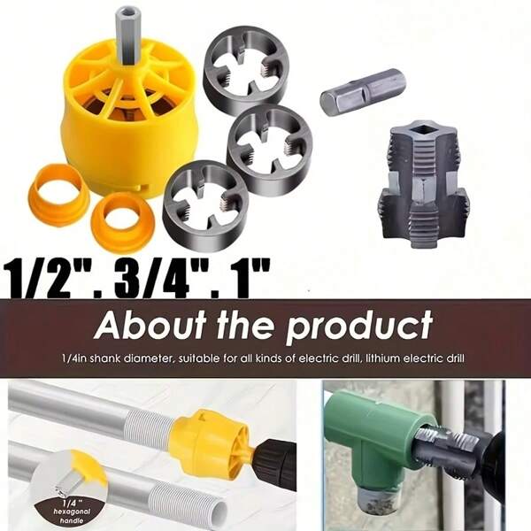 Water Pipe Threading Tool For Household Plastic Plate Water Pipe Threading Machine Electric Drill Modified Tooth Electric Wire Tool Electric Drill Special PVC Threading Tool - PVC Pipe Threading Tool Set, Including 1/2 Inch, 3/4 Inch And 1 Inch Size, Suitable For Plumbers