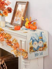 1 pieza/10 piezas Camino de mesa con patrón de girasoles y gnomos de otoño, para Acción de Gracias/Fiesta de Cosecha, decoración del hogar de estilo rústico, de material similar al lino, de 33*91CM/33*183CM/33*274CM, para decoración de fiestas interiores/exteriores, tema de calabaza, decoración de habitaciones, adecuado para decoración del hogar y eventos - Multicolor - Ver 2