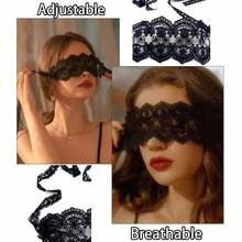 1PC Mysterious Lace Masquerade Mask Sexy Eye Mask Hollow Flower Lace Adjustable Mask Halloween Valentine's Day Gift - 黑色 - 查看 8