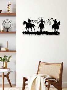 Western Cowboy Metal Wall Art - Modern Minimalist Decor, Rust-Proof & Durable, Perfect For Bedroom, Living Room, Bathroom, Kitchen - Black, Western Home Decor