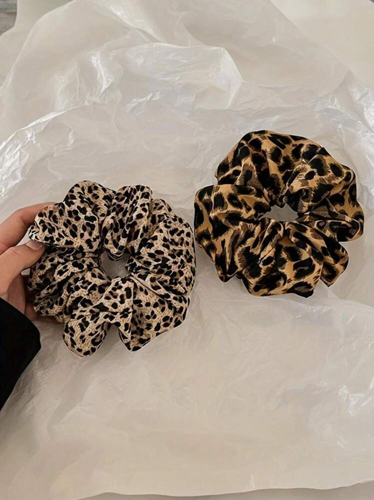 2 pièces Chouchous à imprimé léopard, accessoires de cheveux élastiques avec design de couleur foncée pour femmes, convient pour les queues de cheval et les chignons, élastiques à cheveux, attaches à cheveux, cordons de cheveux, boules de cheveux, imprimé animal