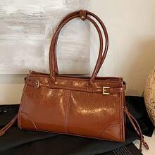 2025 New Ladies Bag, High-End Commuter Casual All-Purpose Tote Bag, Retro Oil Wax Leather Handheld Side Bag Multi-Purpose Commuter Large Capacity Genuine Leather Gyoza Bag Women's Crossbody Bag Shoulder Bag Yukata Bag Travel Bag Pouch Shoulder Bag Storage Key Case Travel Convenient Goods Tote Bag Ladies - 咖色 - 查看 3