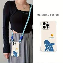 Funda para teléfono con diseño de ballena, compatible con phone 16 Pro/15 Plus/14/13/12. Anticaídas, antideslizante, ligera, con cordón para colgar en las cuatro esquinas. Protección completa. Lentes de TPU suaves de alta calidad con cordón para colgar. - Blanco - Ver 3