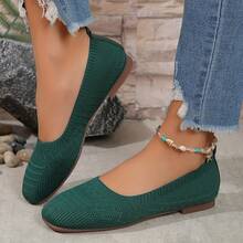Women'S Black Woven Fabric Slip-On Flats - Casual Square Toe Shoes For Indoor & Outdoor Wear, All-Season Comfort With Rubber Sole, Breathable & Stylish Design - 銀灰色 - 查看 2