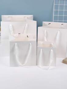 5 pezzi/10 pezzi Sacchetti regalo in carta bianca da 20 cm * 15 cm con manico, minimalisti, quadrati solidi, durevoli, sacchetti regalo per feste, addio al nubilato, matrimoni, feste, compleanni, regali per damigelle d'onore