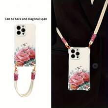 Funda para teléfono 1 pieza Una elegante correa para el hombro tipo bandolera, patrón Correa para el hombro tipo bandolera Correa de mano anticaída de cuatro esquinas Funda protectora para teléfono móvil Puede colgarse hacia atrás Funda para teléfono móvil suave adecuada para la serie 12 13 14 15 16 Pro Pro Plus - - Colores mixtos 1 - Ver 4