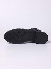 Giày bốt nữ mùa thu/đông màu trơn kết hợp da và lông cừu, thiết kế khóa kéo bên hông, thích hợp để đi làm, tụ tập, có thể kết hợp với áo khoác và váy, đa năng, đế phẳng thoải mái, lớp lót thoáng khí, đế ngoài dễ chăm sóc, bốt cổ ngắn thời trang kiểu Anh, bốt dành cho nữ - Màu xanh hải quân - Xem 9