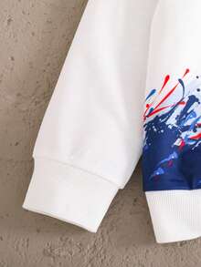 男童足球图案印花套头连帽衫和裤子套装 - 白色 - 查看 4