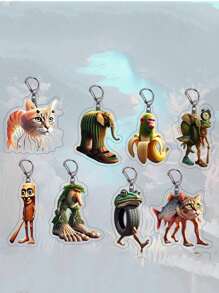 10pcs Cartoon Animal Keychain Creative Brainrot Sigmas Skibidi Rizz Cat Funny Keyring Accessories, Fans Gift School