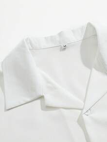 Men's Pleated Casual Loose Solid Color Retro High-End Short Sleeve Shirt, Summer - White - View 5