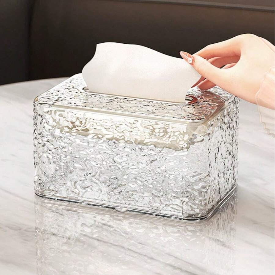 Wave Pattern Paper Towel Box, Transparent Glacial Patterned Tissue Box For Living Room Table - Multicolor - View 1
