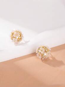 1 Pair Fashionable & Elegant Flower Ball Encrusted Zirconia Stone Earrings For Women, Suitable For Daily Wear, Party, Banquet - Multicolor - View 3