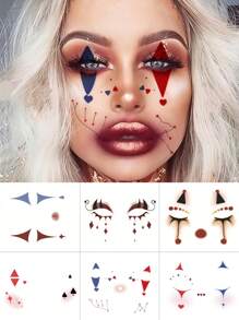 6 Blatt Clown Gesicht Tattoo Halloween temporäre Tattoos, erschreckende Augenschatten Tattoos, Clown Make-up Halloween Gesichtstattoo Aufkleber für Karneval, Totenfest, Cosplay und Festivitäten