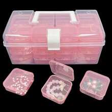 1 pieza Caja de exhibición de joyería de plástico transparente, organizador de sobremesa a prueba de polvo para joyería DIY, cuentas, colgantes, cristales, gemas