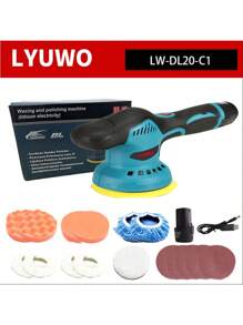 LYUWO Outil électrique LYUWO 12V Interface USB, Machine de polissage numérique de 125 mm de diamètre, machine à cirer sur batterie lithium, régulation de vitesse 8 vitesses, réparation de rayures, cirage, usage domestique petit et léger, machine de polissage de voiture sans fil, outil électrique de beauté pour voiture, roue d'éponge pour voiture, disque de polissage, divers accessoires inclus